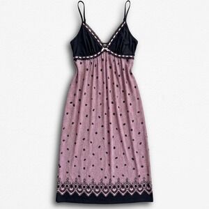 Studio Donatella Pink Black Star Print Nightgown Lace Trim Empire Waist Large